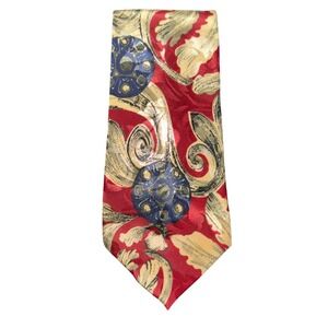 Vintage Envoy Necktie Mens OS Red Baroque Scroll Medallion Pattern Classic